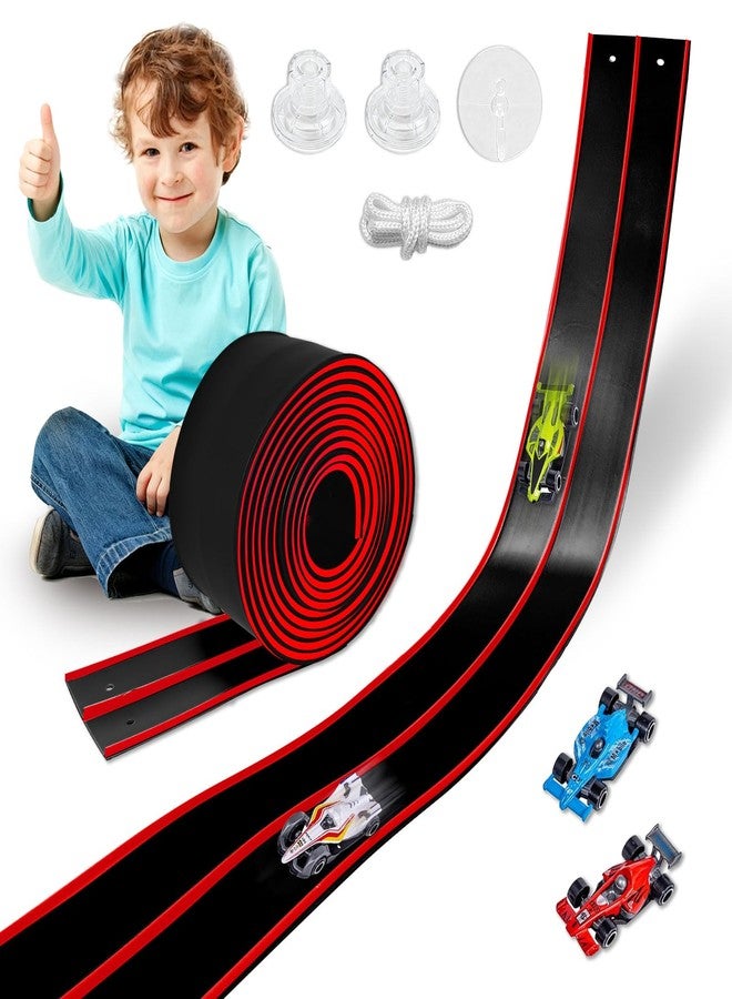 Prtneg Flexible Race Track Toys for Kids 15 Ft with 4 Cars & Suction Cups, Portable Double Lane Racetrack Compatible with Hot Wheels & 1/64 Diecast Cars, Fun Car Ramp Track Set for Ages 3+(Black & Red) - Image 1